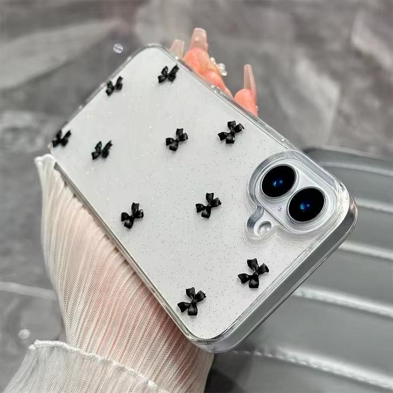 

Милый 3D-чехол с блестками в виде банта для iPhone 16 15 14 13 12 11 Pro Max Plus MiNi 2025 Korean Girl Soft Cover Epoxy Clear Shell iPhone 16 Plus чёрный