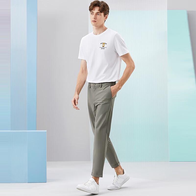 Qipai Men's Plaid Jacquard Straight-Leg Cropped Casual Pants