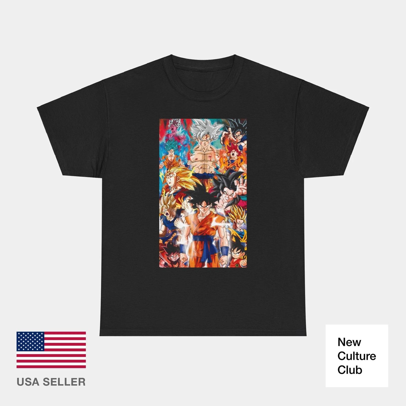 Goku All Over Dragon Ball Z Goku Super Saiyan Anime 100% Cotton T-shirt Mens Tees Top Anime Manga Japanese S