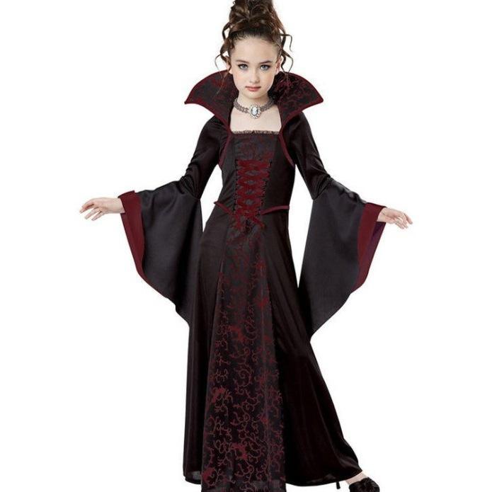 Dívčí Halloweenská Čarodějnice Upír Cosplay Dlouhé Šaty Dětské Rozšířené Rukávy Tištěný Párty Kostým Pro Divadelní Představení