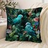 2D flat- Tropical Teal Parrot Jungle Floral Throw Pillow Cover Botanical Greenery Cushion Case for Home Sofa Bedroom Decor