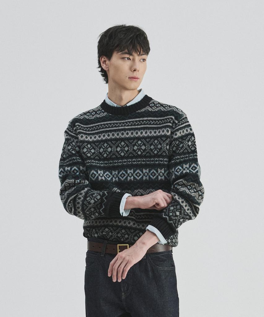 Guernsey Woollens Port Doyle Fair Isle Crewneck Sweater - Black
