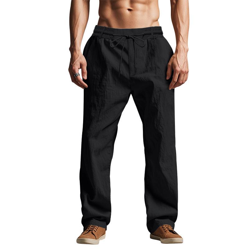 Herren Casual Leinen Atmungsaktiv Bequem Locker Kordelzug Strand Trainingsanzug Hose für Herren