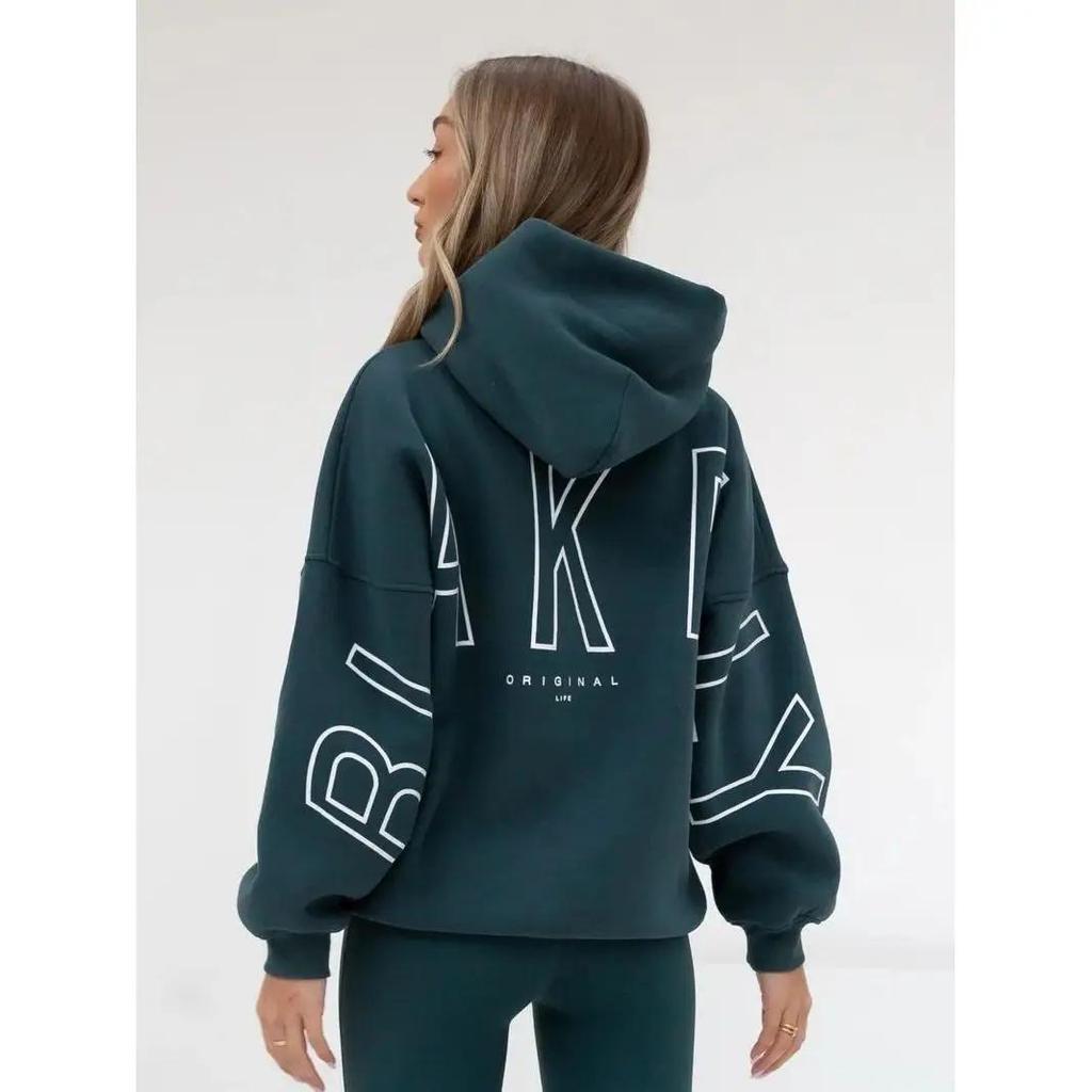 Women Sweatshirts Black Hooded Pullover Big Letter Print Loose Fit New Comfortable Casual Streetwear Minimalist Style Daily Wear