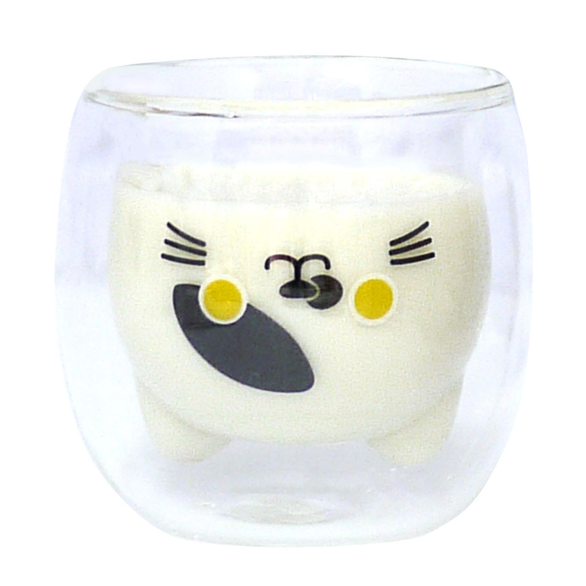 

glass keeps drinks hot or cute animal design with cat ears when spotted cat 260ml Double-walled, heat-resistant cup, cold, pouring, design,