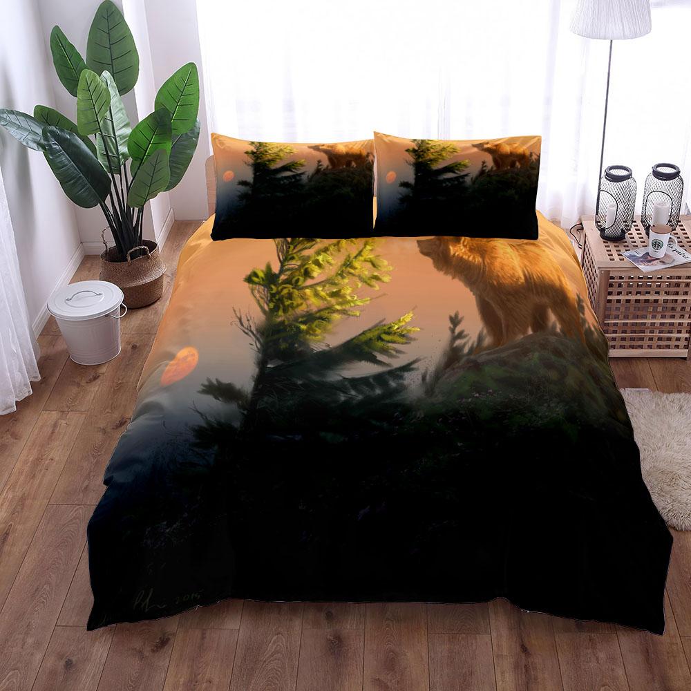 

Винтажный комплект постельного белья с изображением дикого медведя и животных для защиты от диких животных, комплект постельного белья размера «king-size», комплект постельного белья «queen-size» для двуспальной кровати 140x210cm