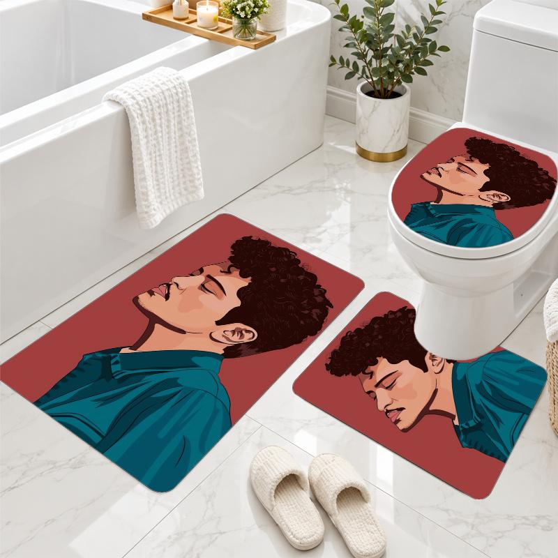 3Pcs Flannel Toilet Mat Set Bruno Mars Bathroom Rug Non Slip Bath Carpet Home Decor