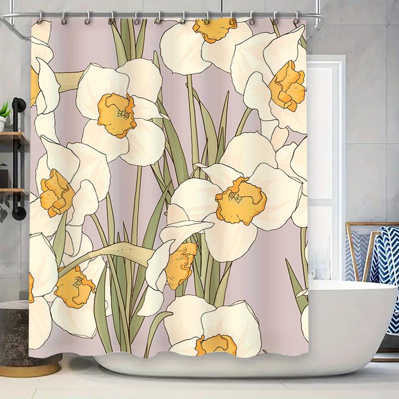 

Beautiful Bathing Shower Curtain With Flower Pattern Decor White Orchid Design For Bathroom Home Decor W60H190(CM)-1 Pcs