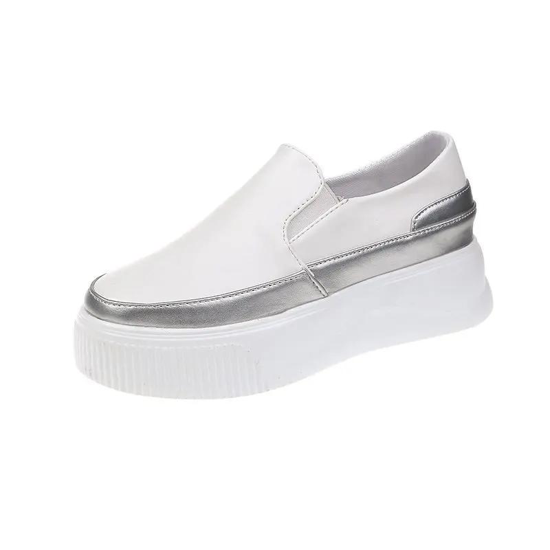 

Женские туфли-лоферы Slip on, женские туфли на платформе с шитьем, вулканизированные туфли, женская обувь из искусственной кожи, модная повседневная обувь для женщин, удобная обувь 35 белый