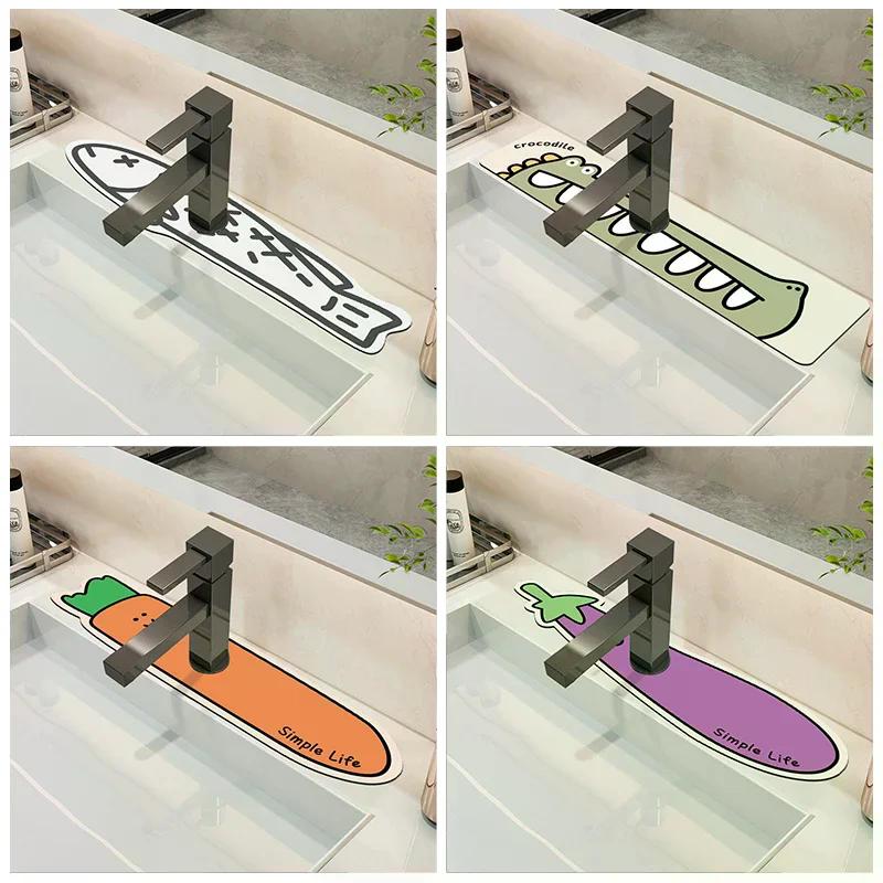 Super Absorbent Drain Pad Kitchen Faucet Mats Printed Bathroom Sink Rug Non-Slip Faucet Splash Guard Countertop Drying Pads