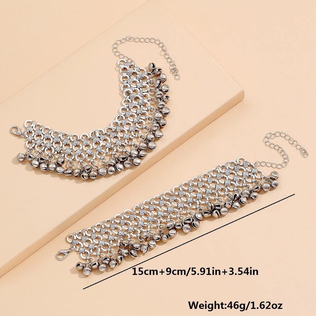 Ladies' retro ethnic style exaggerated bell tassel multi-layer beach ankle chain suitable for dates, parties, festivals, gifts
