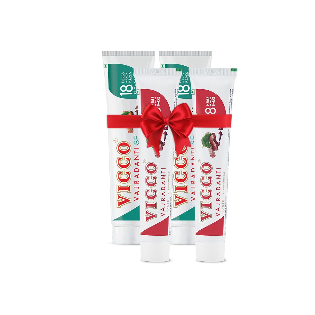 

Vicco Vajradanti Ayurvedic +Sugar Free Toothpaste 160G Pack of 4 for Healthy Strong Gums and Fresh Breath Daily Care