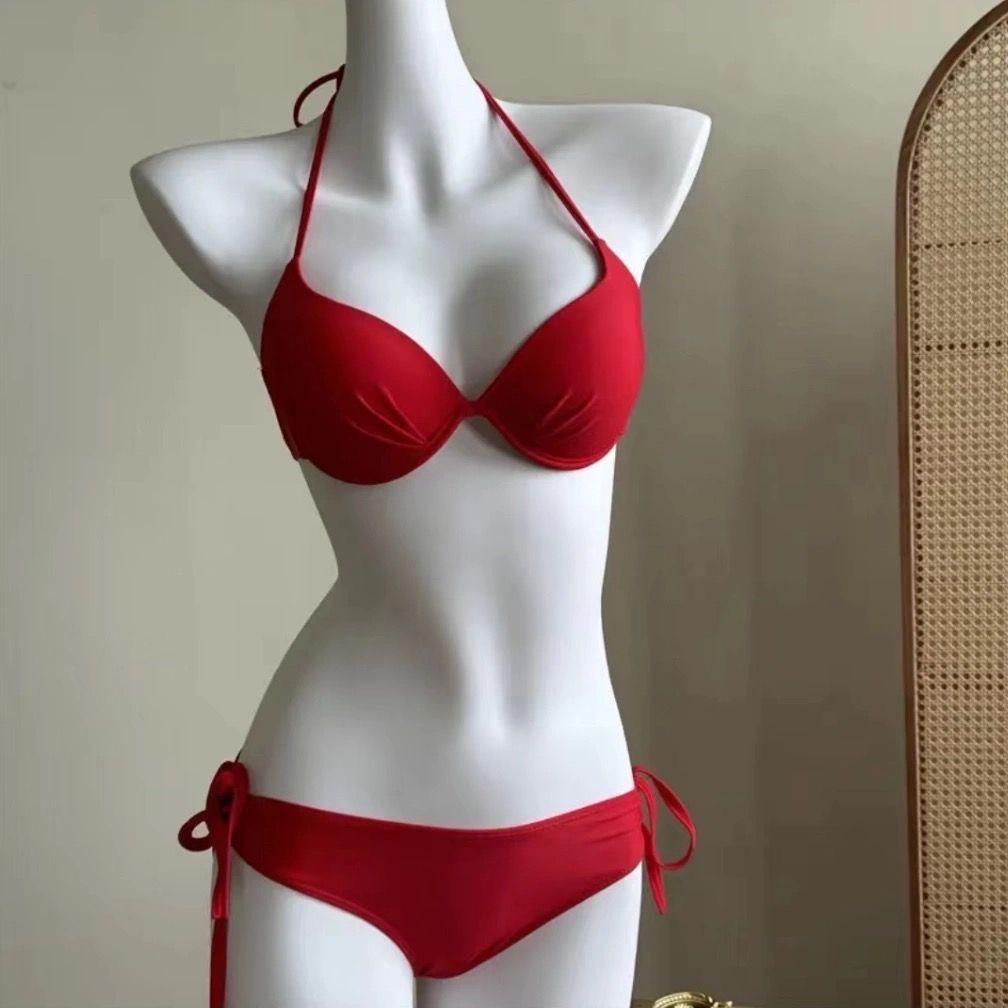 Women's Pink Three-Piece Swimsuit: Flirty Beach Vacation Bikini for All Bust Sizes