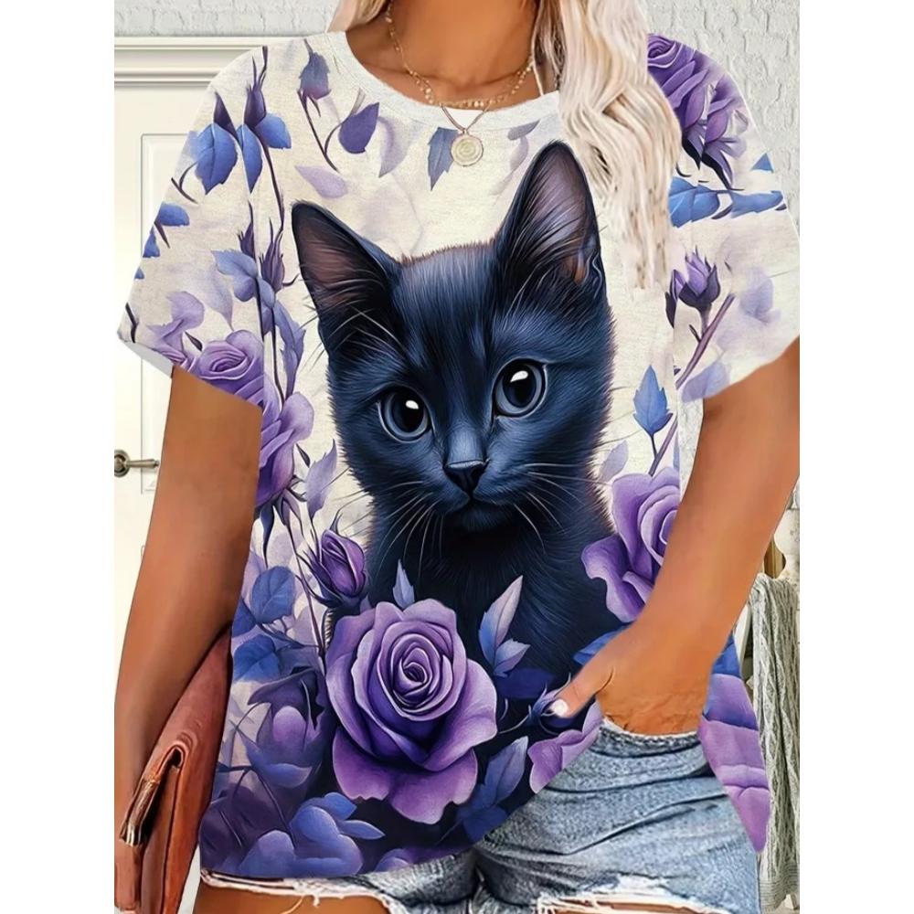 Summer Women's T-shirt Creative Fun Animal 3D Printed Short Sleeved T-shirt Fashionable Comfortable Soft Breathable Large Loose T-shirt