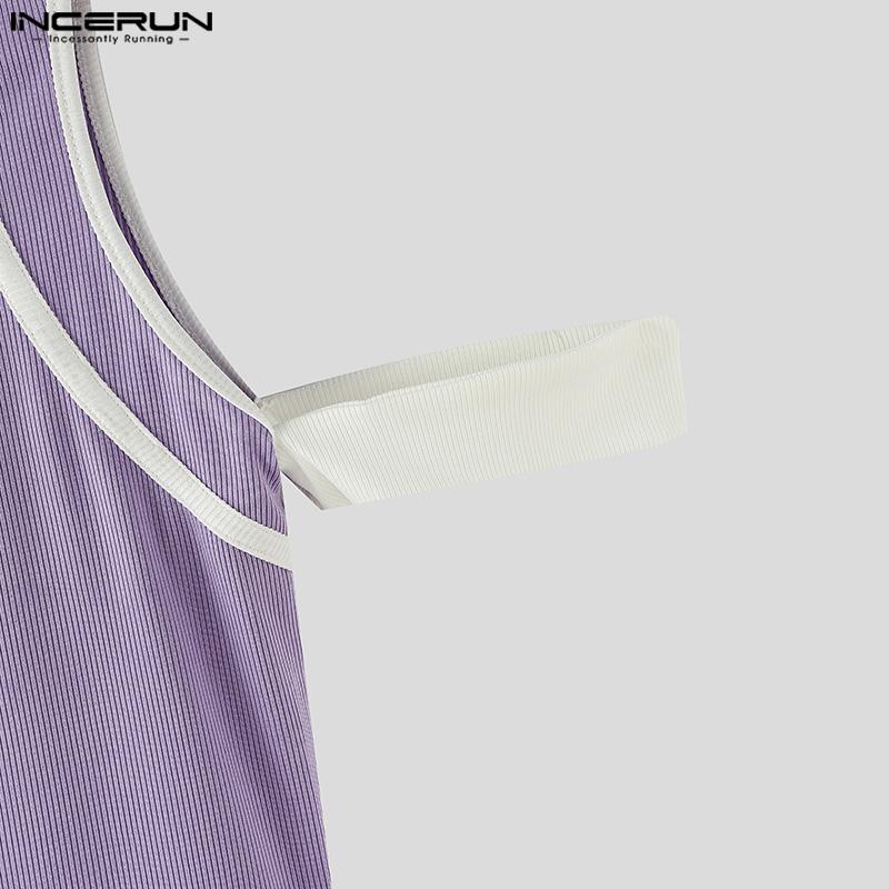 INCERUN Summer Men Cutout Sleeveless Stitching Zipper Up Casual Tank Tops T-shirts