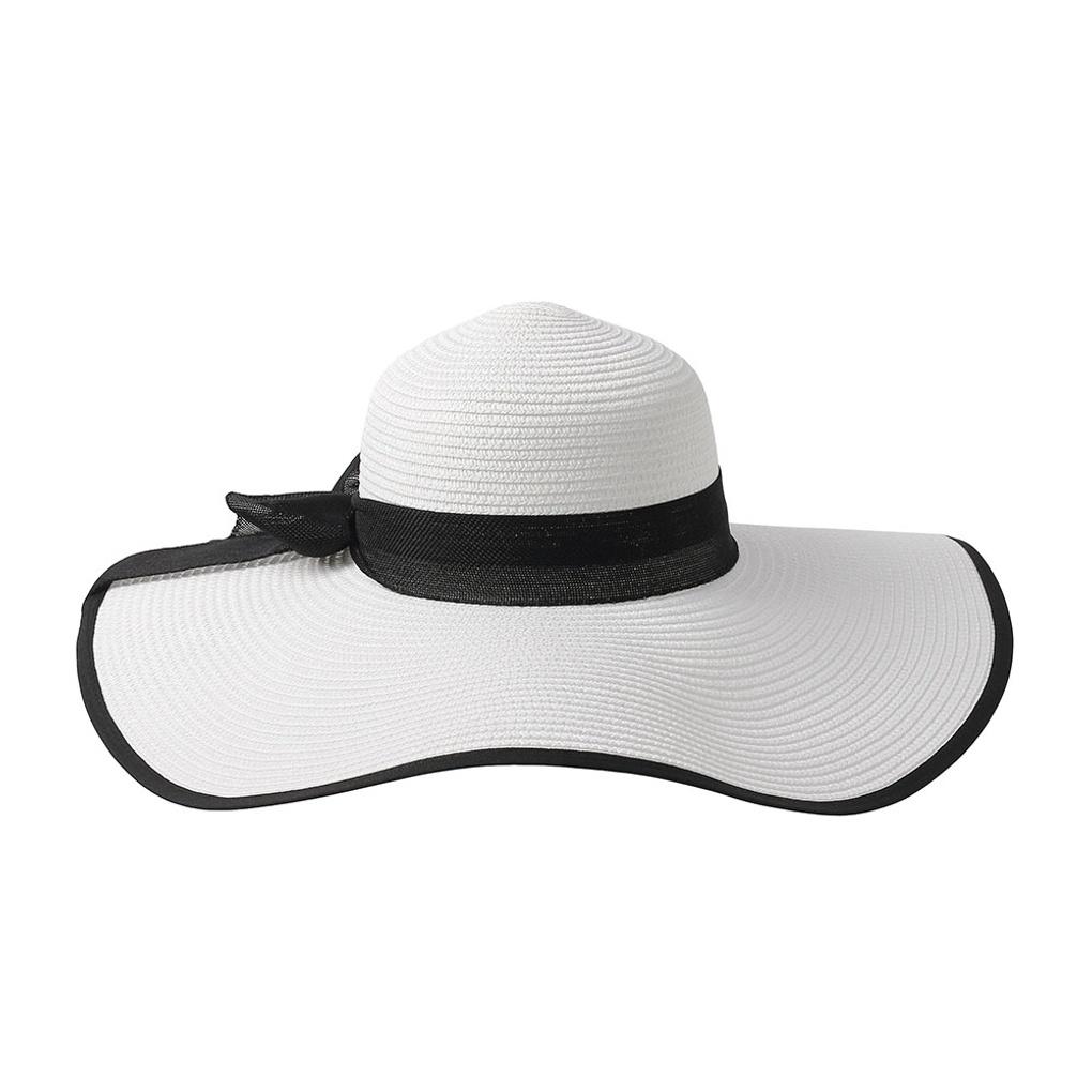 Ribbon Beach Hat Floppy Wide Brim Summer Hat White