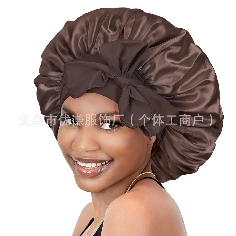 Ladies Satin Ribbon Round Cap Satin Bow Nightcap Hair Care Cap Extra Large Beauty Hair Care Cap