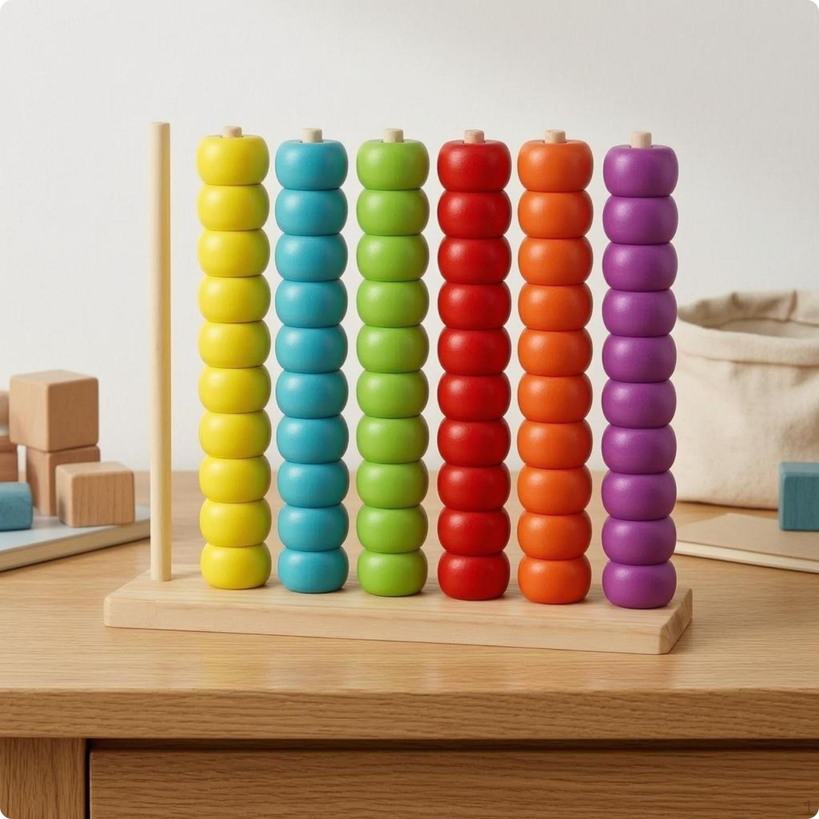 Wooden Bead Counting Rack Toy Wood Multicolor Preschool Learning Board for