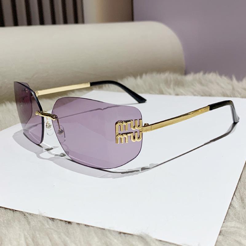 Miu's Y2K Frameless Sunglasses - Jang Wonyoung Style Curved Shades for Women