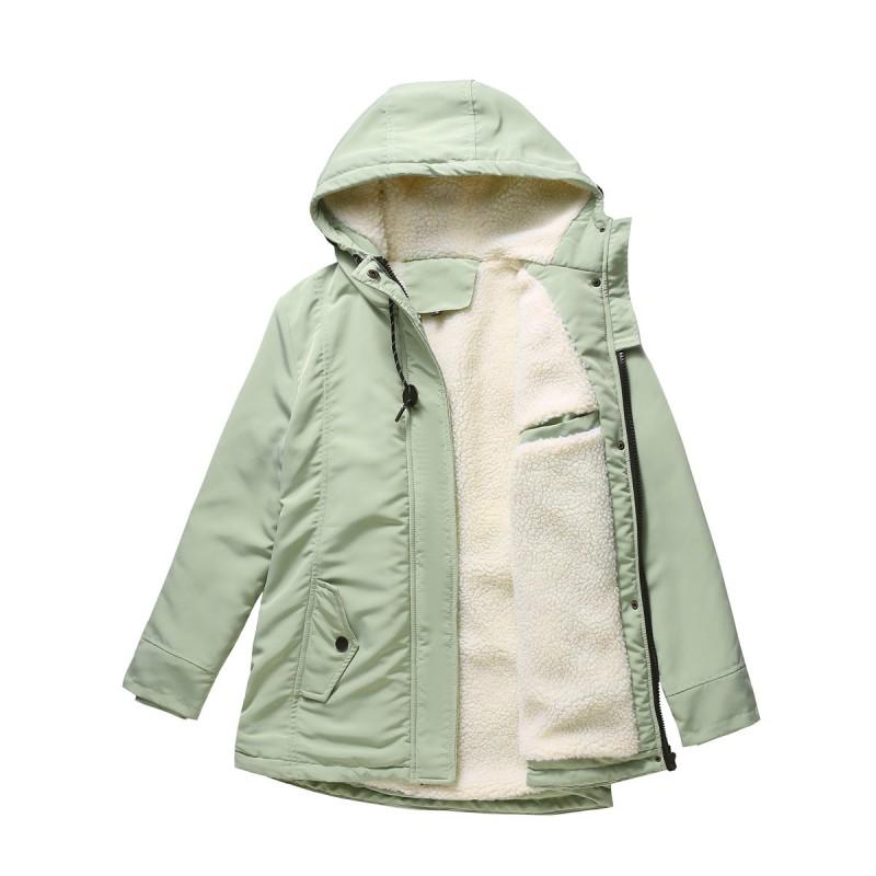 Womens Thick Winter Parka Coat With Fleece Lining Loose Fit Hooded Cotton Padded Jacket Long Sleeve