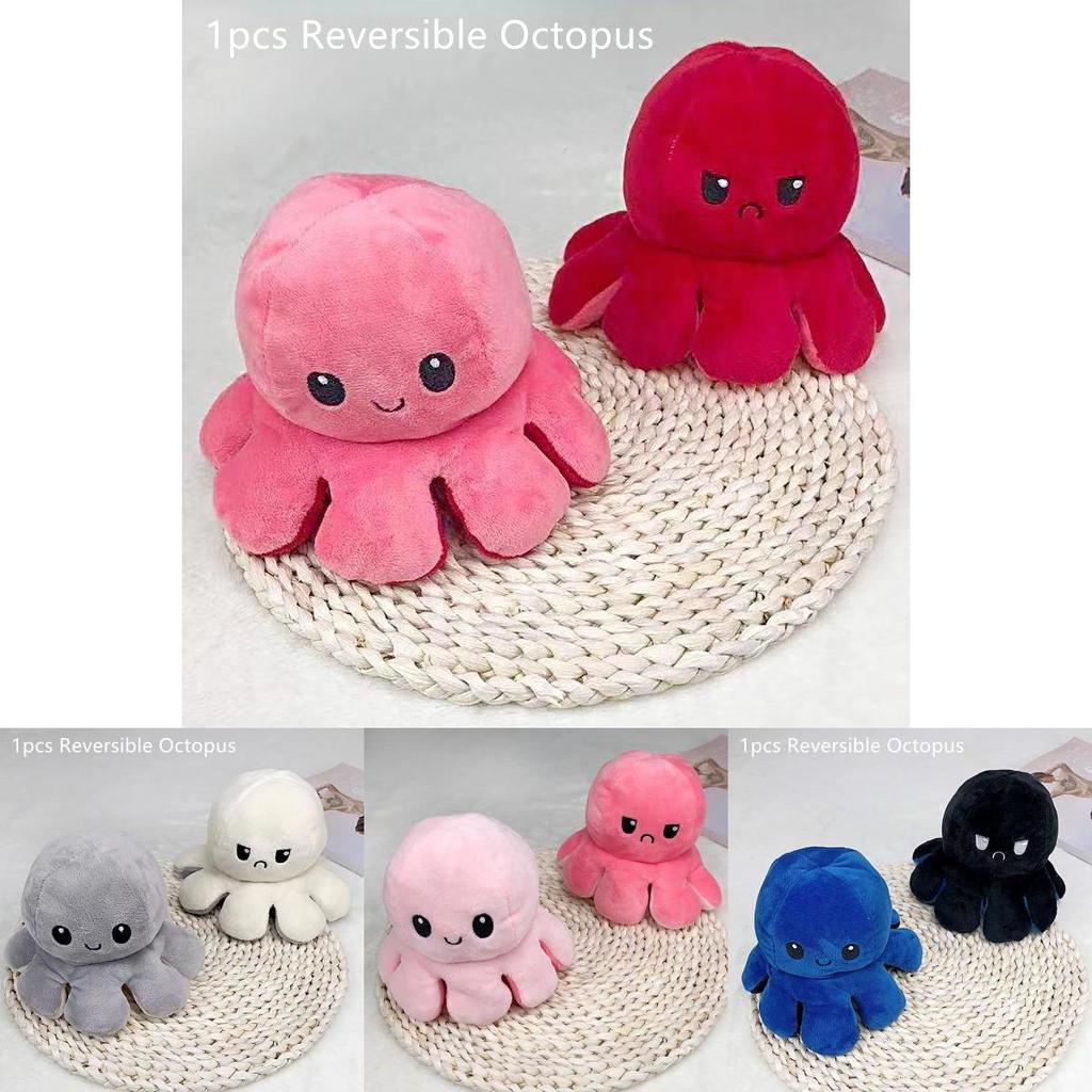 Adorable Juguete de Peluche de Pulpo Reversible de Doble Cara para Niños Animal de Peluche Suave y Abrazable de la Vida Marina