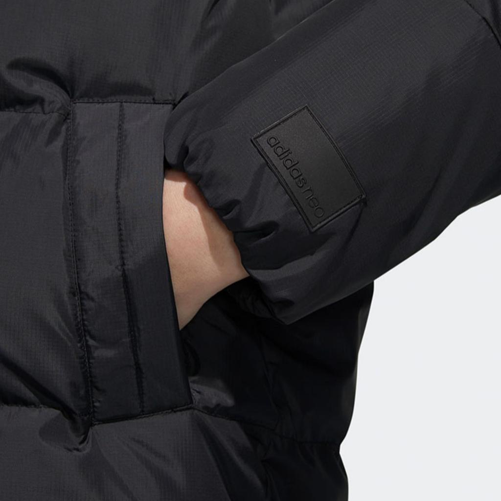 Adidas Neo Letter Print Long Hidden Zipper Hooded Down Jacket Women Outerwear Black GJ8831