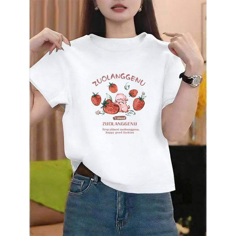 

Summer Essential Loose Fit Round Neck Short Sleeve Plus Size Cropped Top L (100-115 lbs)