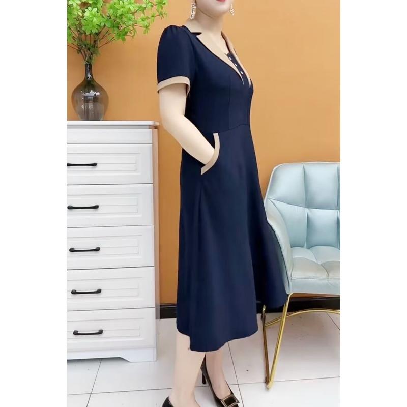 YYFS Women's Fashion Summer Spring Solid Color Print Short Sleeve POLO Neck High Waist Casual Dresses