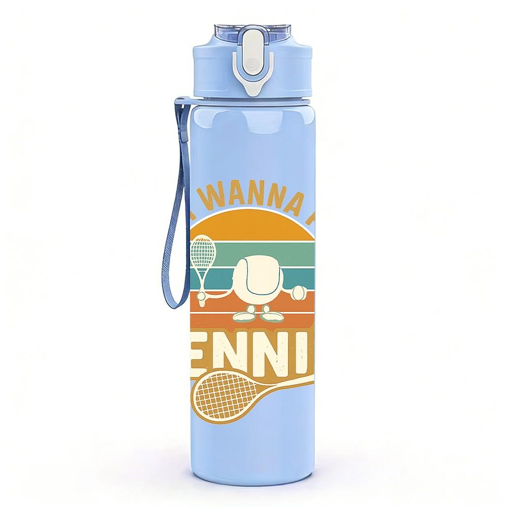 1PC I Just Wanna Play Tennis Retro 750ml Color Plastic Sports Water Bottle Leakproof Flip Straw Lid Suitable for Sports Office Home Use