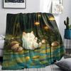 Weiße Katzen-Print Flanelldecke, Hohe Qualität, Bequem für alle Jahreszeiten, Heimdekoration, Wärme und Komfort, Perfekt für Weihnachtsgeschenke