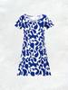 Women's Casual V Neck Short Sleeve A Line Print Dress Blue Leaf Pattern White Background Summer Dress New Fashion