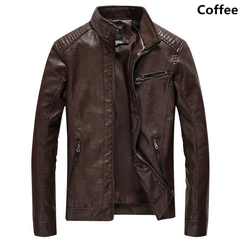 Kurtka skórzana męska na wiosnę i jesień, sprana, wąska, skórzana kurtka, motocyklowa, skórzana kurtka, kurtki ze skóry PU dla mężczyzn, wąska kurtka z zamkiem błyskawicznym