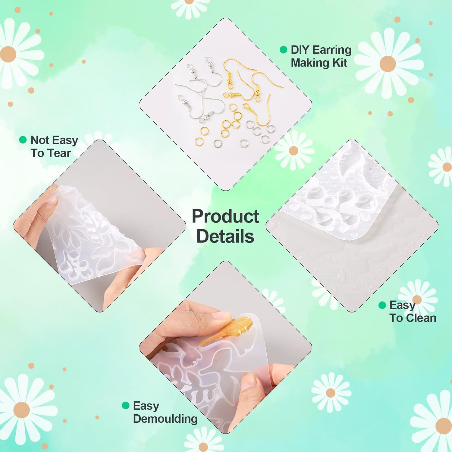 

Elecrelive 2 Sets Flower Silicone Pendant Molds with Ear Wires Resin Jewelry Casting Molds for UV Resin Stud Dangle Earring Necklace Keychain Making