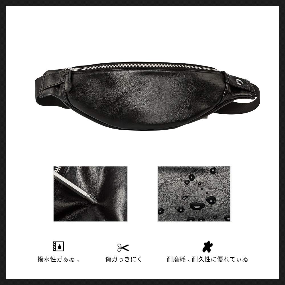 Whatna Leather Body Bag for Waist Pouch with Earphone Crossbody Sports Leather Black 3-Way Bag/One-Shoulder Men, Hole, Bag, Bag, Water-Repellent, Bag,