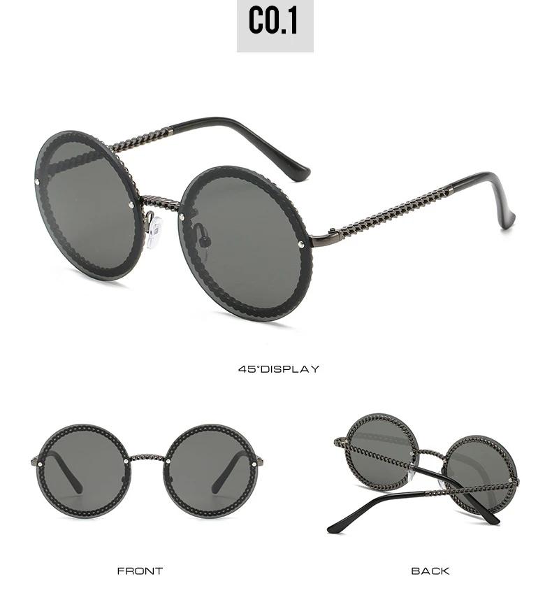 Luxury Metal Chain Round Sunglasses Rimless Brand Shades for Women Circle Sun Glasses Gradient Oculos Zonnebril Dames