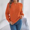 Women Autumn Winter Casual Solid Color Hollow Out Lantern Sleeve Pullover Sweater