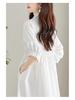Women's Asymmetrical Pleated Shirt Dress with Waist-Slimming Design and Lantern Sleeves