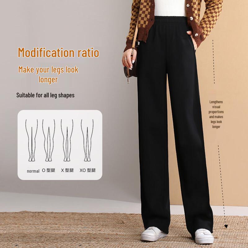 Bailuyu Women's Winter Plush Lined High-Waist Straight Trousers