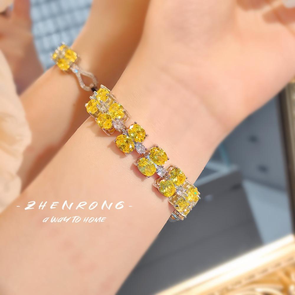 

Luxury Full Diamond Yellow Zircon Bracelet for Women High Carbon Zircon Yellow Crystal Jewelry