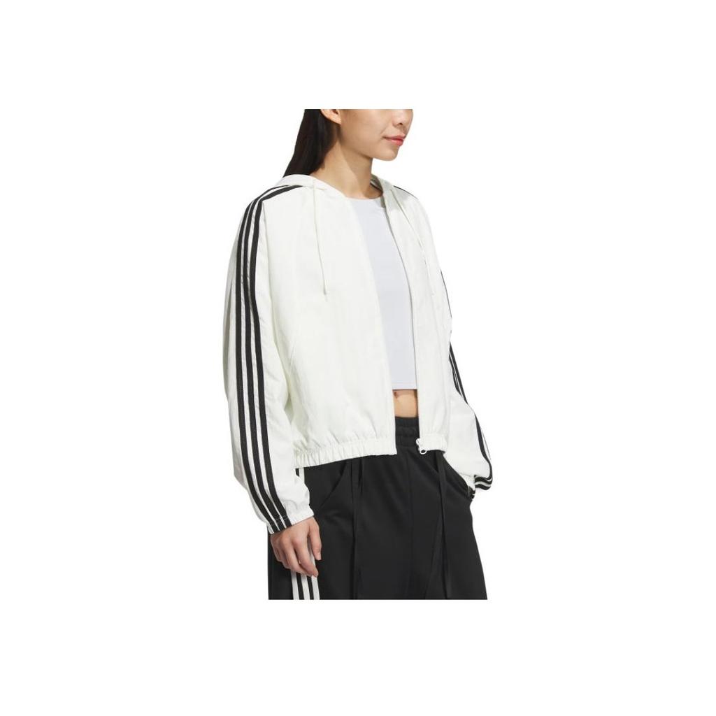Adidas 3-Stripes Series Striped Design Sports Casual Hoodie Jacket Women Jackets White JW4644