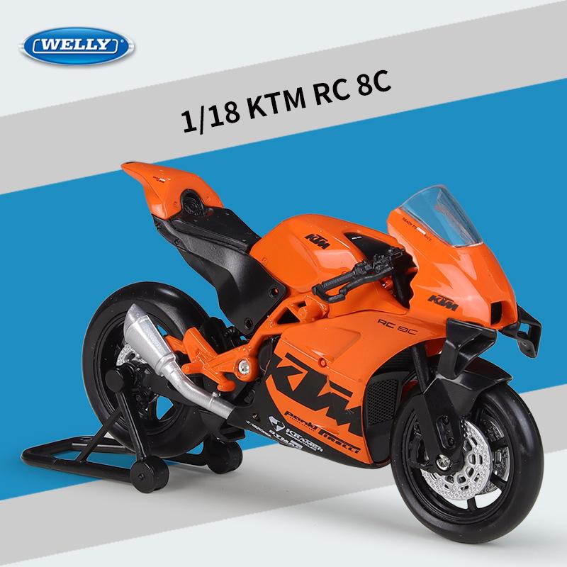 Welly 1/18 KTM RC 8C Alloy Street Sports Motorcycle Model Diecasts Metal Road Racing Motorcycle Model Simulation Childrens Gifts