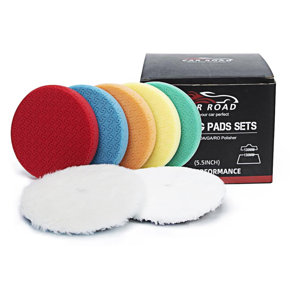 6  Buffing Polishing Pads Kit, 7Pcs 6.5  Backing Plate, Sponge & Woolen Pads - 6  Drill Attachment Set for Car Buffer Polish & Wax (6 Inch (150mm)) 5 Inch(125mm)