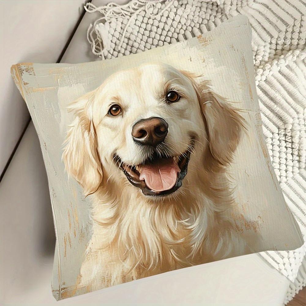 1Pc Vintage Oil Painting Golden Retriever Throw Pillow Cover,Suitable For Sofa,Bedroom,Living Room,A Warm Gift For Dog Lovers