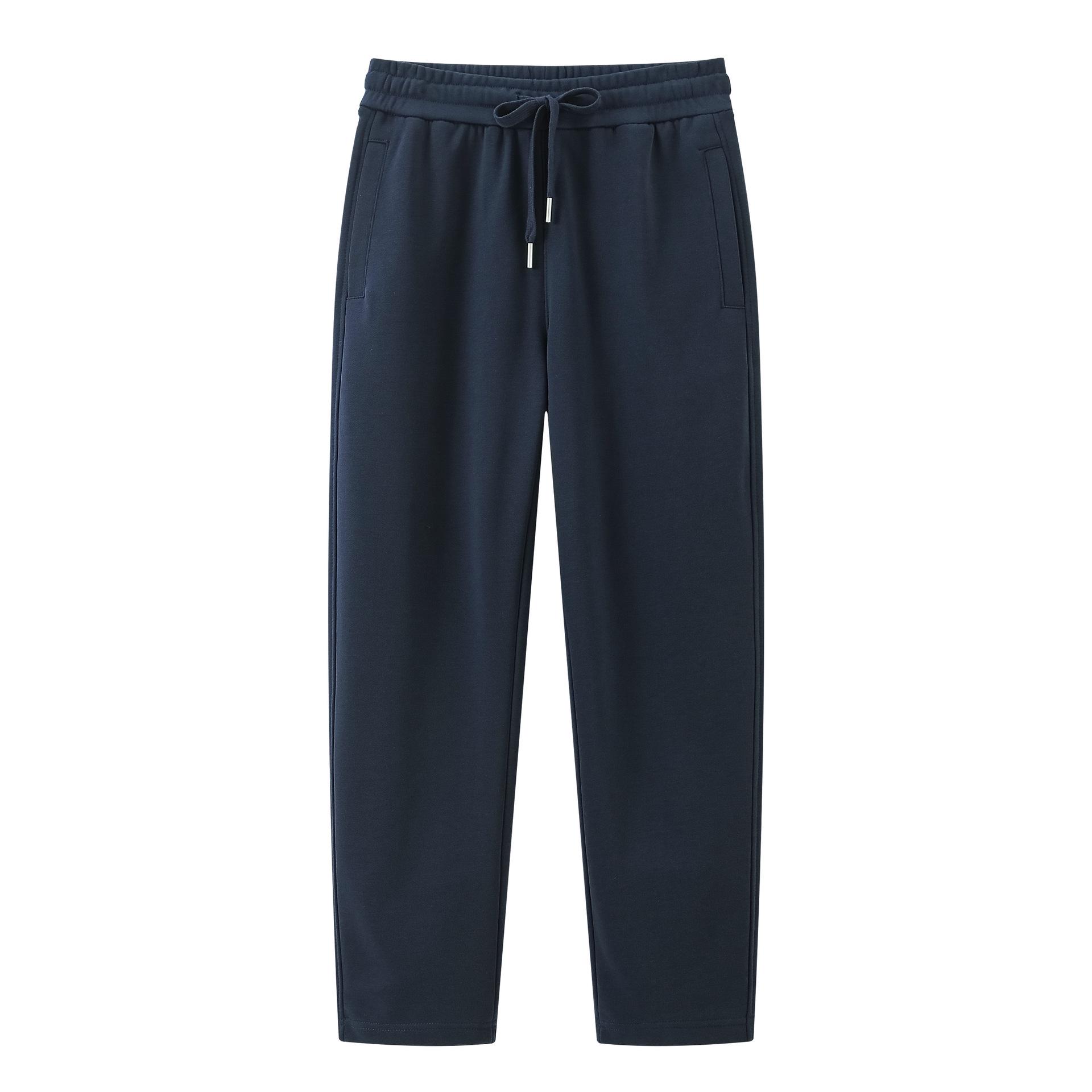 

Women s Heavyweight Cotton Straight-Leg Wide-Leg Casual Pants - Spring & Autumn Solid Color S темно-синий