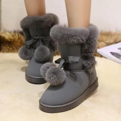 Sweet Pink Furry Non Slip Snow Boots Women 2026 Winter Warm Fluffy Fur Flats Ankle Boots Cute Pom-Pom Designer Girl's Shoes