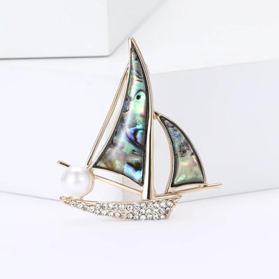 Creative Pearl Shell Sailing Brooch Fashion High-End Men'S And Women'S Suit Sweater Corsage Ornament Pin