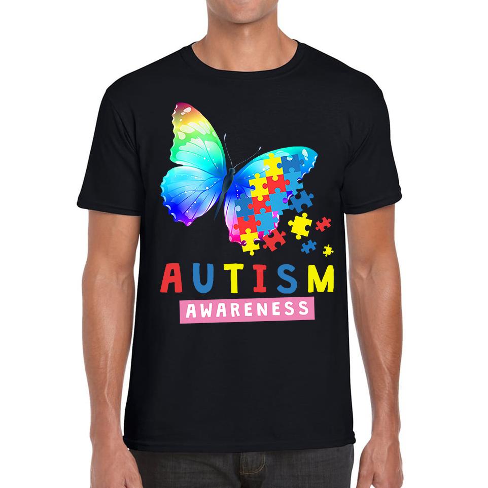 Autism Awareness Butterfly Design Unisex Mens T Shirt Womens Tops Tees L