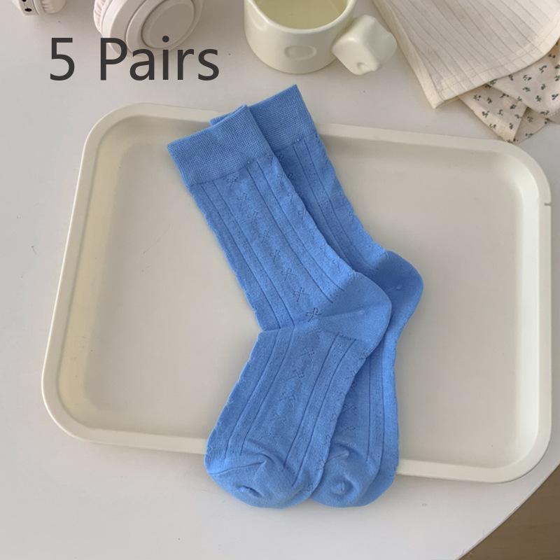 5 Pairs of Women Spring and Summer Thin Sweet Simple Bow In The Tube Pile Socks