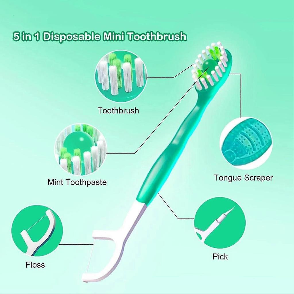 Disposable Mini Toothbrush 5 in 1 Tool, Compact Convenient Travel Toothbrush Toothpaste Kit, Bathroom Accessories