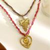 Modern Stainless Steel Necklace with Heart Flower/Grape Charm Crystal Beads Adjustable Closure Neckchain Accessory